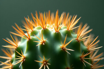 Close-Up of Cactus with Orange Thorns Against Black Backdrop

