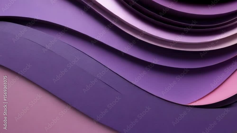Poster layers of pink and purple paper create a visually appealing abstract wave pattern on a white backgro