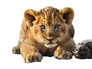 Obraz premium Two lion cubs playing together on a white background