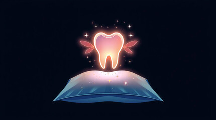 Magical Tooth Fairy and Glowing Tooth on a Pillow
