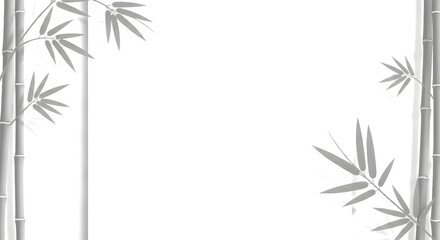 Elegant Bamboo Stalks and Leaves Bordering White Space Illustration