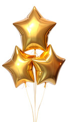 Three Golden Star Balloons for Celebrations on Transparent Background