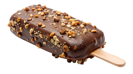 Chocolate Covered Ice Cream Bar with Nuts on Transparent Background