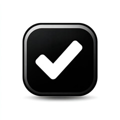 Check mark icon on black rounded square button with shadow