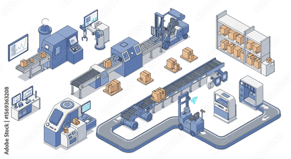 Aufkleber isometric vector illustration of modern automated warehouse and logistics system for design and auto