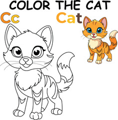 "C for Cat Coloring Worksheet for Preschool – AI Inspired Concept Hand Drawn Vector in Illustrator"