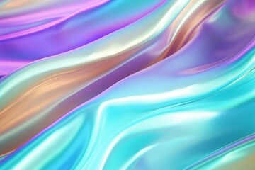 Fototapeta premium Smooth elegant holographic pastel iridescent material flowing with waves