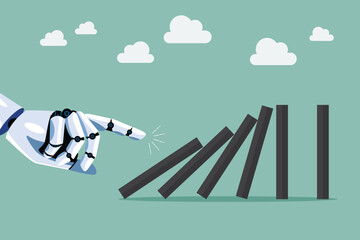 Robot hand pushing the domino tiles