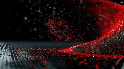 Vector graphic with small pixel particles in halftone effect, dynamic energy and tech background