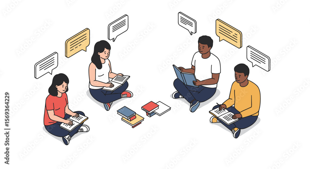 Poster group study session vector illustration in flat style for educational content and design projects