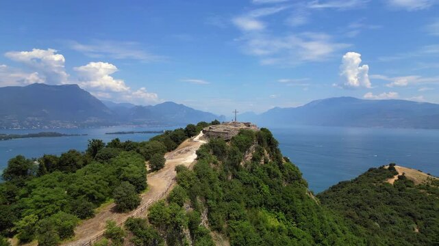 Aerial view of the "Rocca di Manerba" on Garda Lake