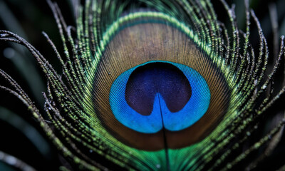 Naklejka premium A Close-up of a Peacock Feather, Focusing on the 