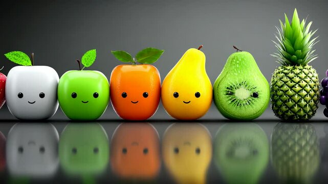Colorful cartoon fruits in a row