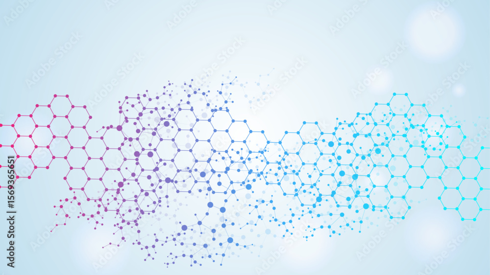 Poster abstract technology connect background lines and dots with hexagons. modern hexagons technology conc
