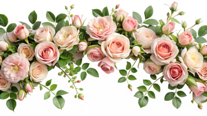 Elegant Pink and Cream Roses Floral Arrangement on Transparent Background