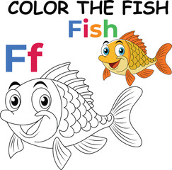 F for Fish Coloring Worksheet for Preschool – AI Inspired Concept Hand Drawn Vector in Illustrator