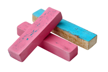 Three colorful chalk stick, pink and blue  isolated on white background