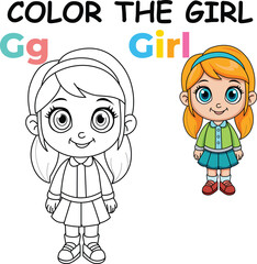  G for Girl Coloring Worksheet for Preschool – AI Inspired Concept Hand Drawn Vector in Illustrator