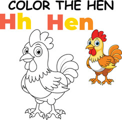  H for Hen Coloring Worksheet for Preschool – AI Inspired Concept Hand Drawn Vector in Illustrator