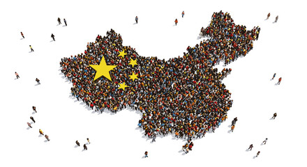 Crowd forming map of china vector illustration with flags for cultural and national themes