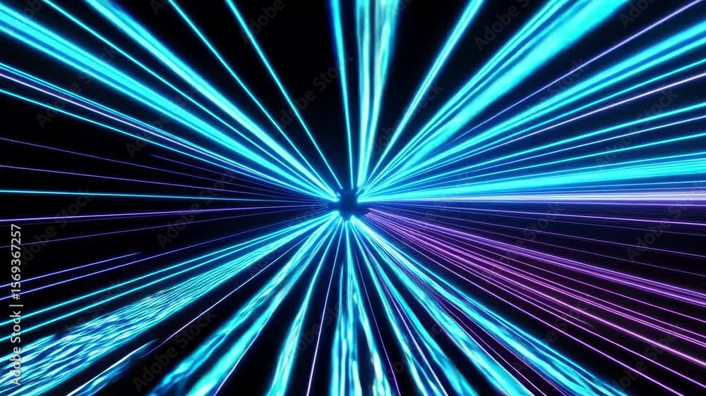 Poster a mesmerizing display of neon lights converging at a central point, creating a sense of speed and fu