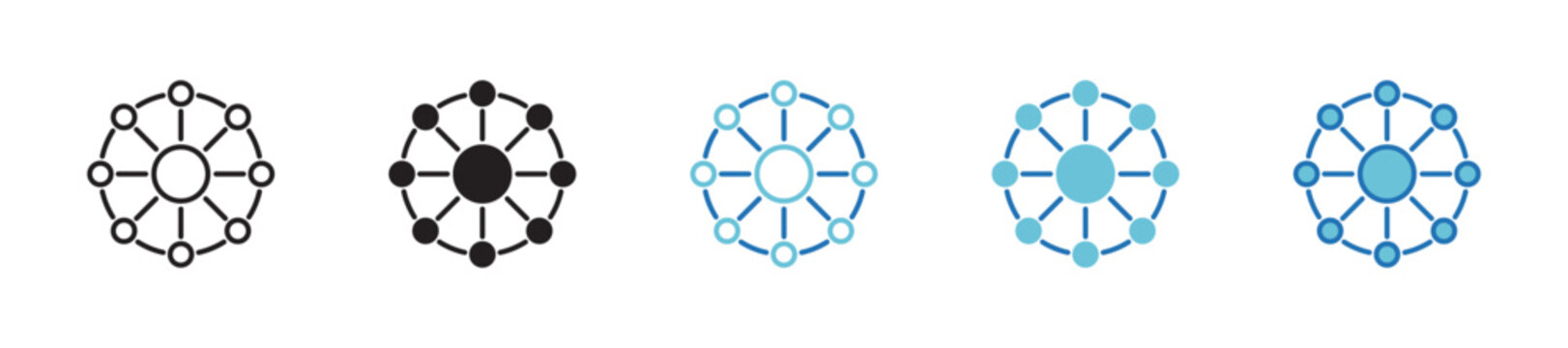 Core of connection icon set. containing decentralized intelligence and network system in iconic form thin line and color style icon symbol sign, vector illustration