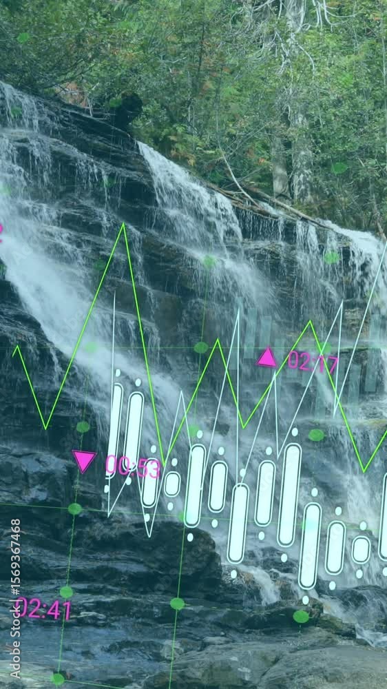 Poster animation of data processing over landscape