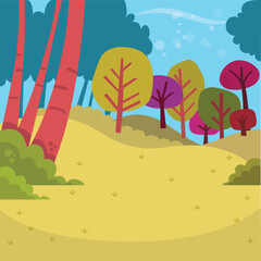 Colourful Cartoon Forest Landscape- Vector Illustration