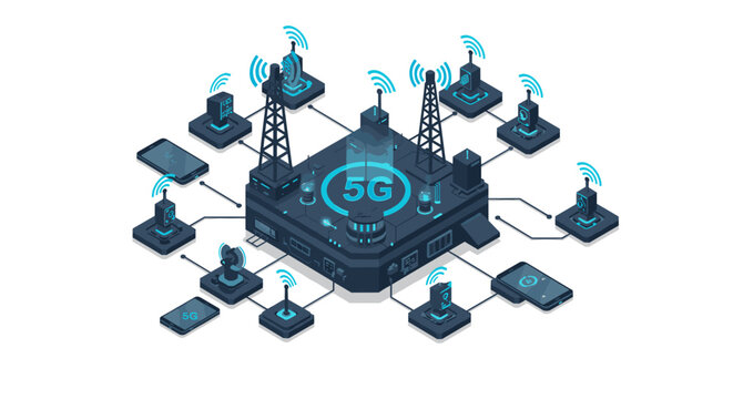 5g network technology concept vector illustration in isometric style for digital communication design