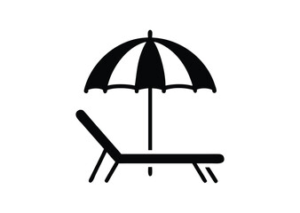 Beach umbrella and chair, sunbed, and umbrella Vector, Beach chair Icon Illustration