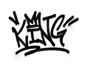 Word ‘King’ written in graffiti spray paint lettering isolated on transparent background