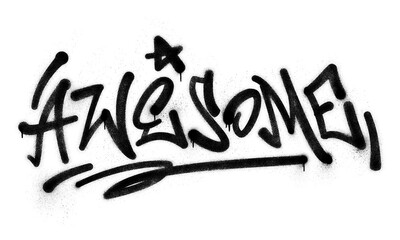 Word ‘Awesome’ written in graffiti spray paint lettering isolated on transparent background