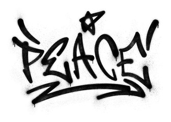 Word ‘Peace’ written in graffiti spray paint lettering isolated on transparent background