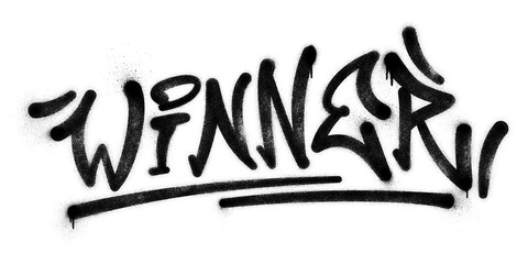 Word ‘Winner’ written in graffiti spray paint lettering isolated on transparent background