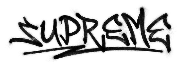 Word ‘Supreme’ written in graffiti spray paint lettering isolated on transparent background