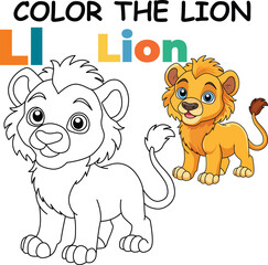 L for Lion Coloring Worksheet for Preschool – AI Inspired Concept Hand Drawn Vector in Illustrator