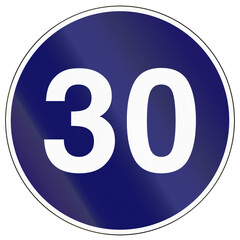 Regulatory road sign in Cambodia - Minimum speed limit 30 kmh