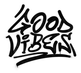 Words ‘Good Vibes’ written in graffiti spray paint lettering isolated on transparent background