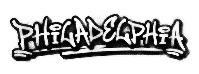 ‘Philadelphia’ written in graffiti spray paint block lettering isolated on transparent background © HTGanzo