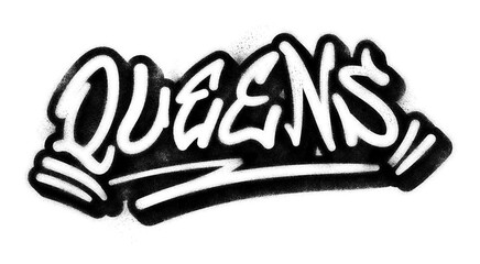 ‘Queens’ written in graffiti spray paint block lettering isolated on transparent background © HTGanzo
