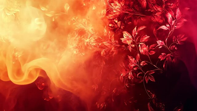 Abstract floral design with vibrant red and orange hues, creating a warm and inviting atmosphere