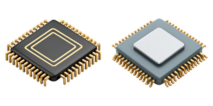 Quantum chip and microprocessor with gold pins representing next generation computing power and technology evolution