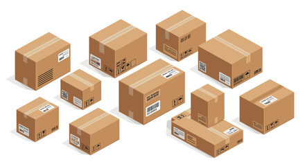 Isometric shipping boxes vector illustration for packaging and logistics design
