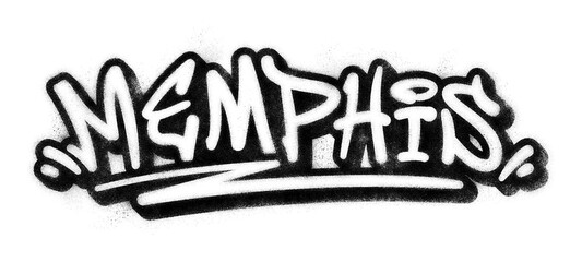 ‘Memphis’ written in graffiti spray paint block lettering isolated on transparent background