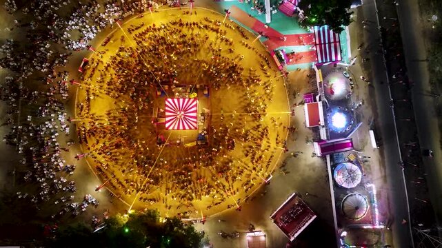 Drone shot of Navratri festival. Navratri is an Indian Festival and It spans over nine nights. crowd in round shape