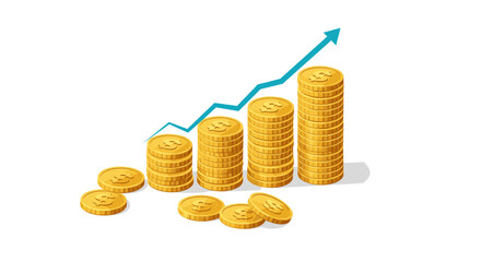 Growing financial success vector illustration with stacked coins and upward arrow for economic and business design