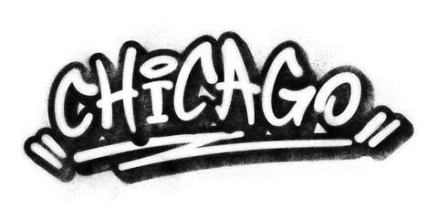 ‘Chicago’ written in graffiti spray paint block lettering isolated on transparent background © HTGanzo