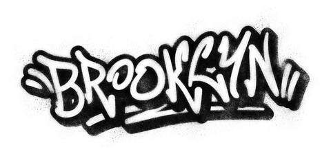 ‘Brooklyn’ written in graffiti spray paint block lettering isolated on transparent background © HTGanzo