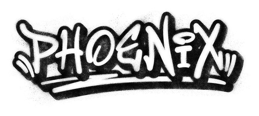 ‘Phoenix’ written in graffiti spray paint block lettering isolated on transparent background