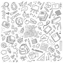 Back to School Outline Clipart set, School Line Art Icons Pack, Student Supplies, Scrapbooking stickers